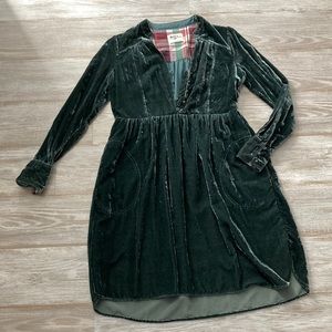 Anthropologie Holding Horses Emerald Green Velvet Tunic Dress